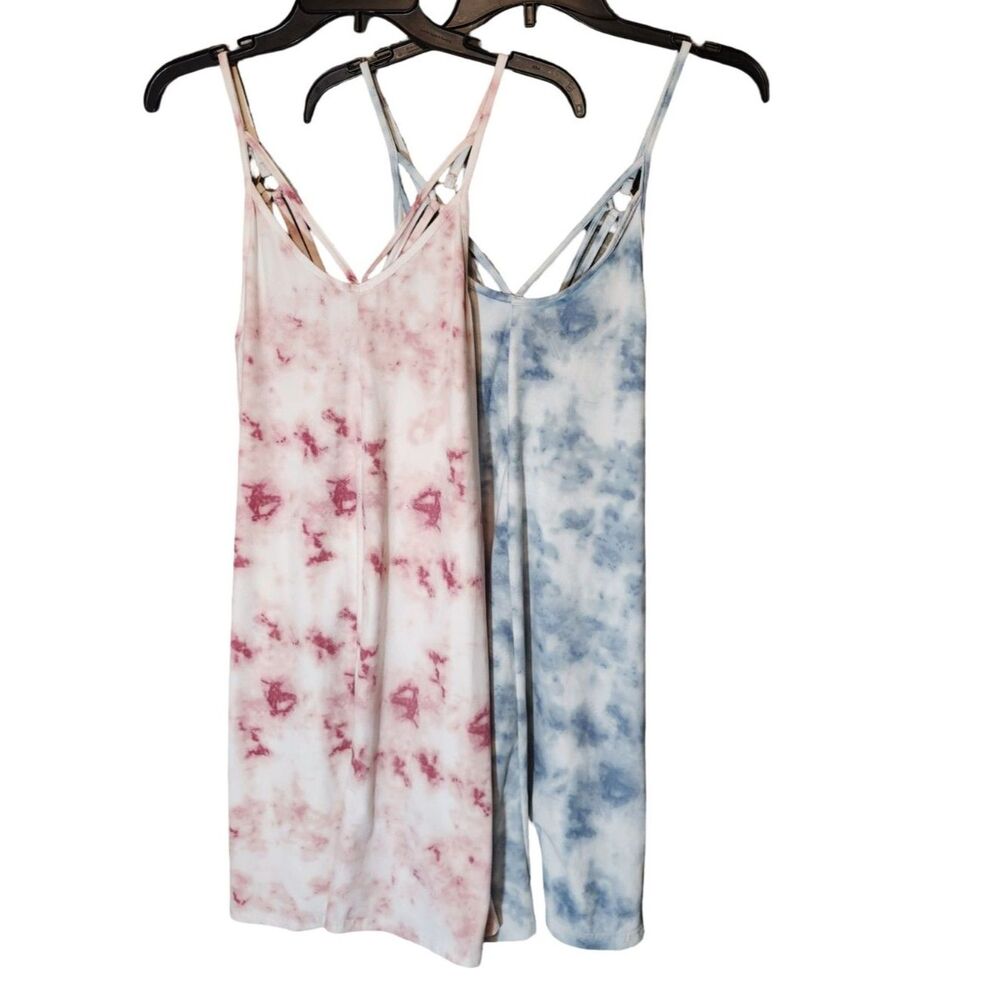 Bundle of 2 Poof Super Soft Tie Dye Strappy Mini Dresses - Blue & Pink